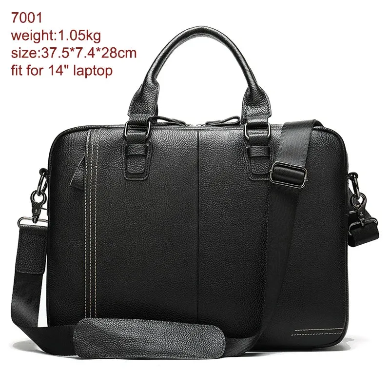 Men's Leather Bag Office Messenger Briefcase Fits For 15.6"Laptops