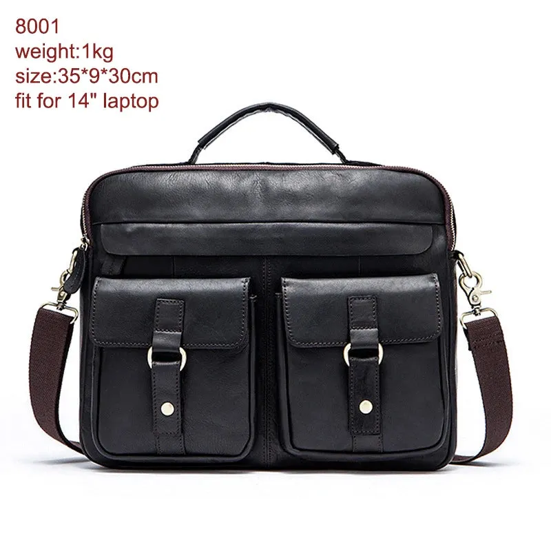 Men's Leather Bag Office Messenger Briefcase Fits For 15.6"Laptops