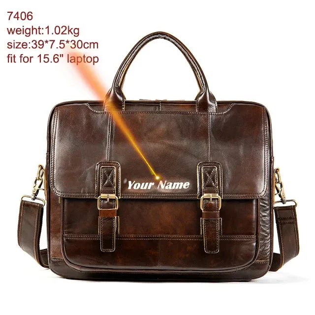 Men's Leather Bag Office Messenger Briefcase Fits For 15.6"Laptops