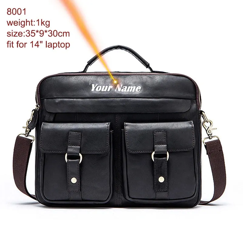 Men's Leather Bag Office Messenger Briefcase Fits For 15.6"Laptops