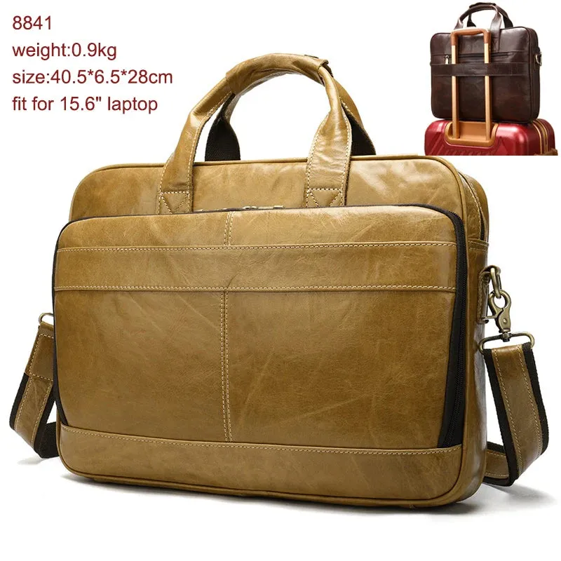 Men's Leather Bag Office Messenger Briefcase Fits For 15.6"Laptops