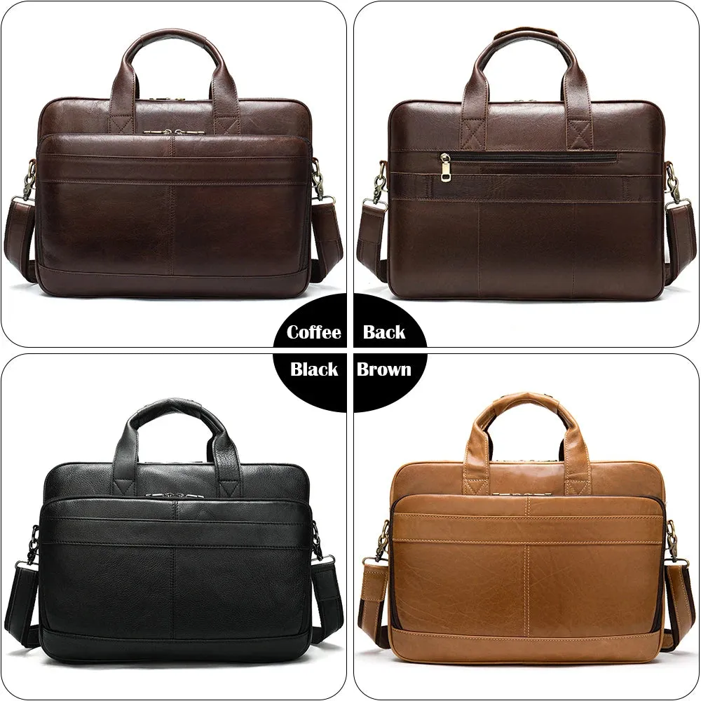 Men's Leather Bag Office Messenger Briefcase Fits For 15.6"Laptops