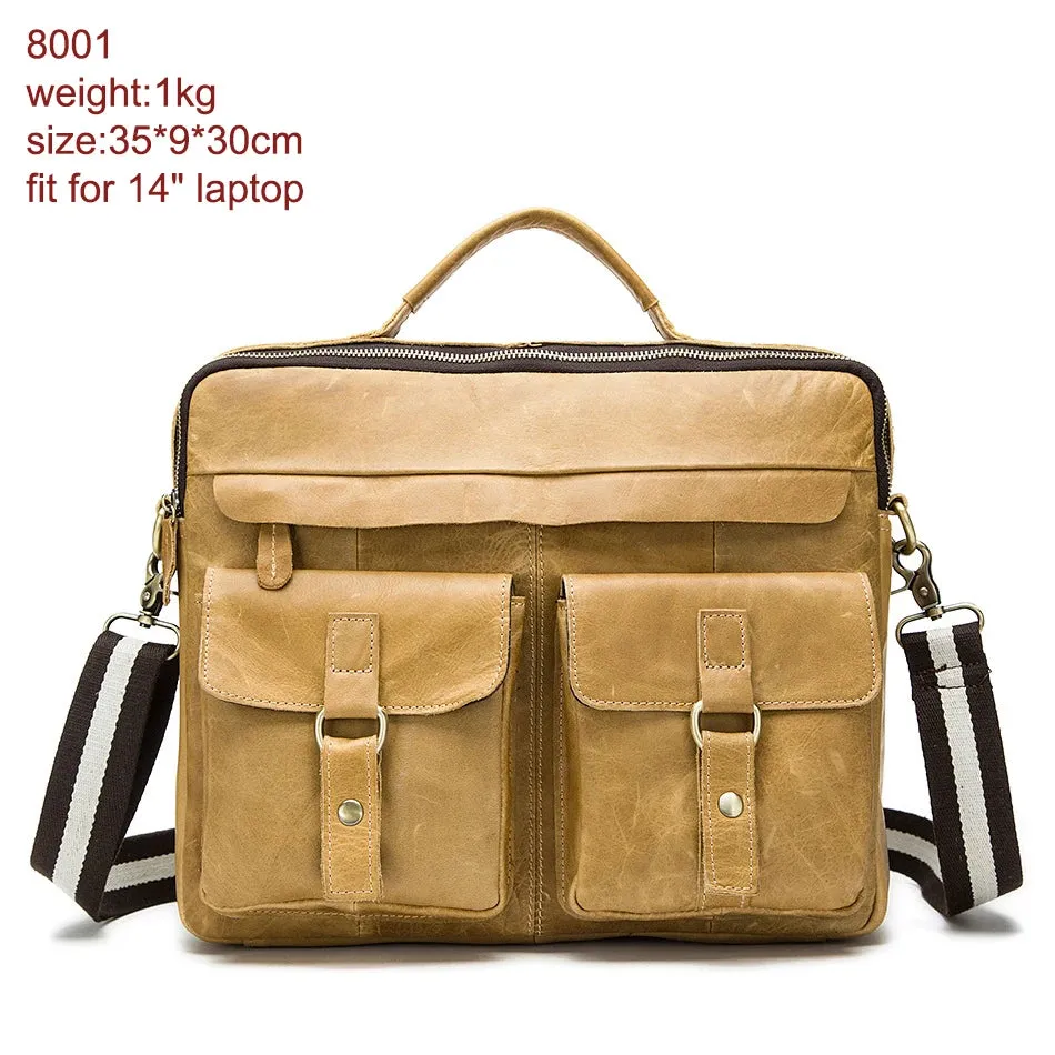 Men's Leather Bag Office Messenger Briefcase Fits For 15.6"Laptops