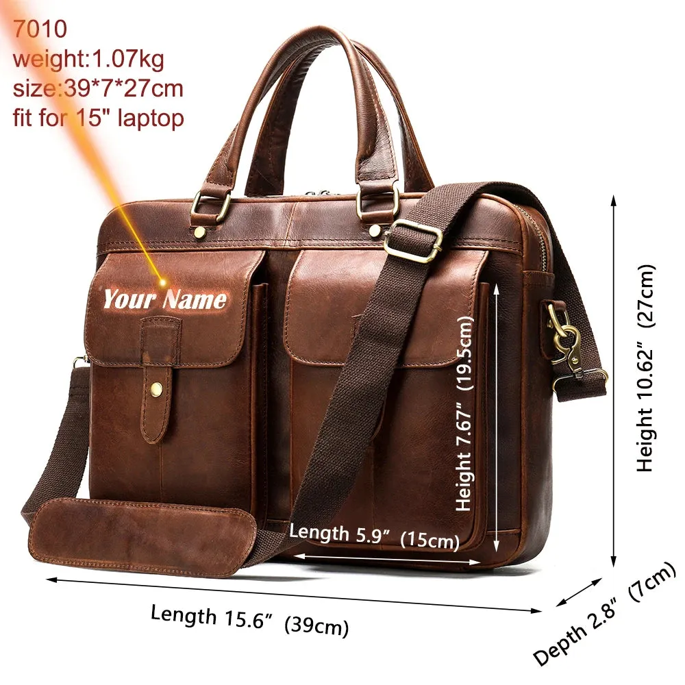Men's Leather Bag Office Messenger Briefcase Fits For 15.6"Laptops