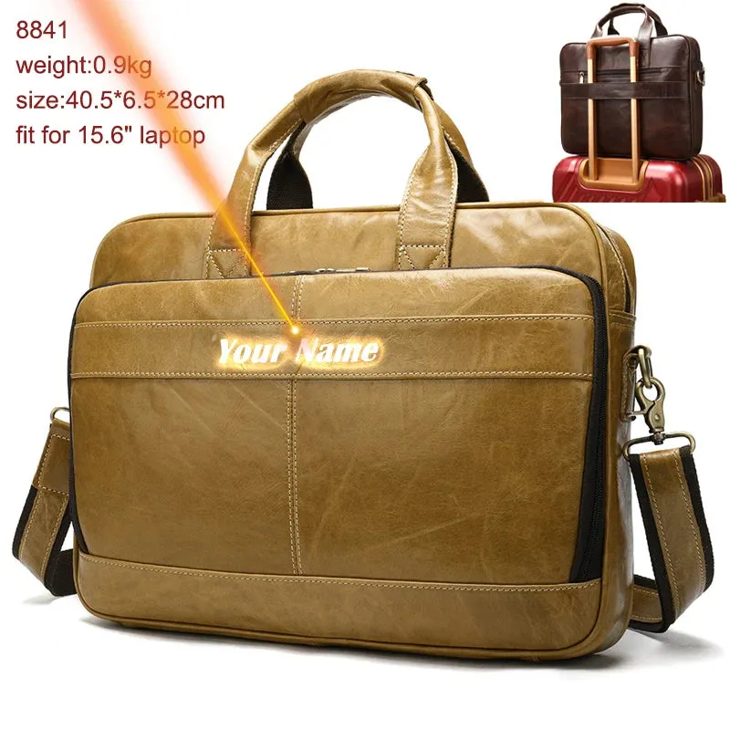 Men's Leather Bag Office Messenger Briefcase Fits For 15.6"Laptops
