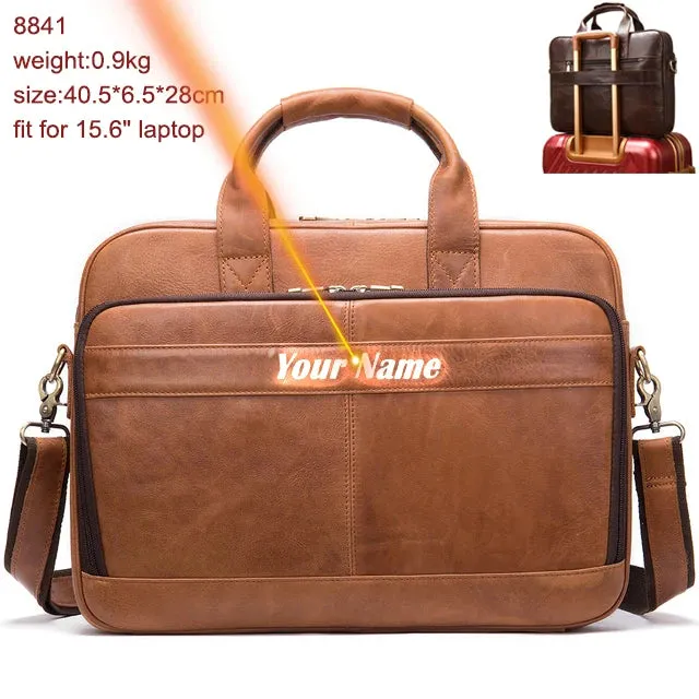 Men's Leather Bag Office Messenger Briefcase Fits For 15.6"Laptops