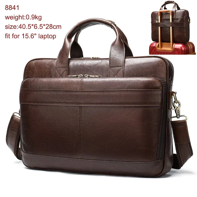Men's Leather Bag Office Messenger Briefcase Fits For 15.6"Laptops