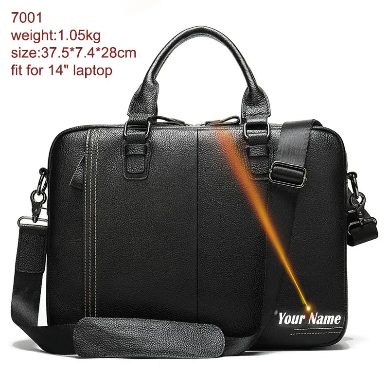 Men's Leather Bag Office Messenger Briefcase Fits For 15.6"Laptops