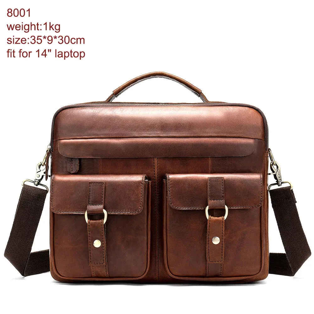 Men's Leather Bag Office Messenger Briefcase Fits For 15.6"Laptops