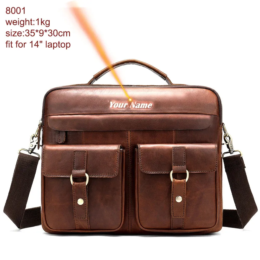 Men's Leather Bag Office Messenger Briefcase Fits For 15.6"Laptops