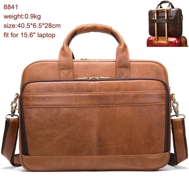 Men's Leather Bag Office Messenger Briefcase Fits For 15.6"Laptops