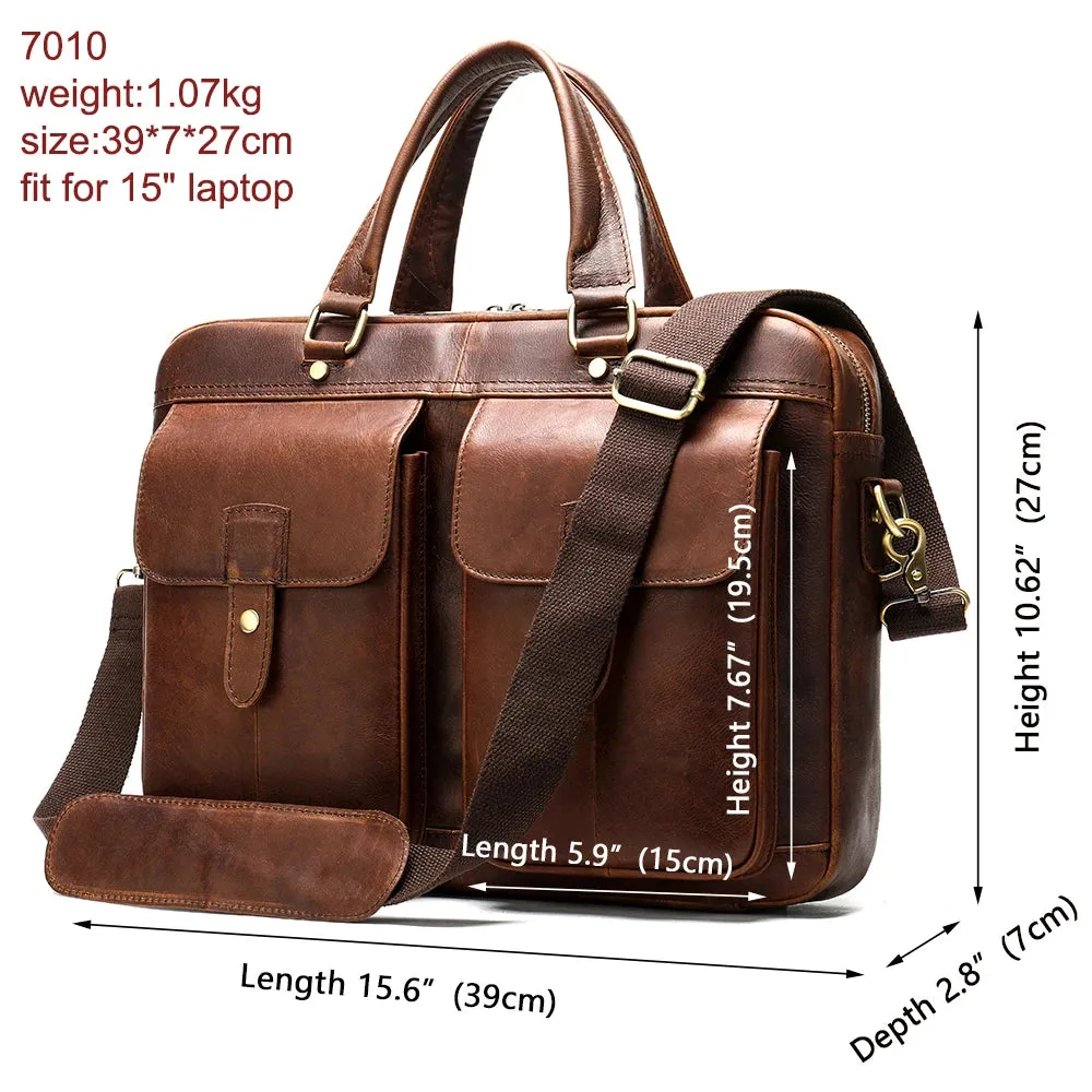 Men's Leather Bag Office Messenger Briefcase Fits For 15.6"Laptops