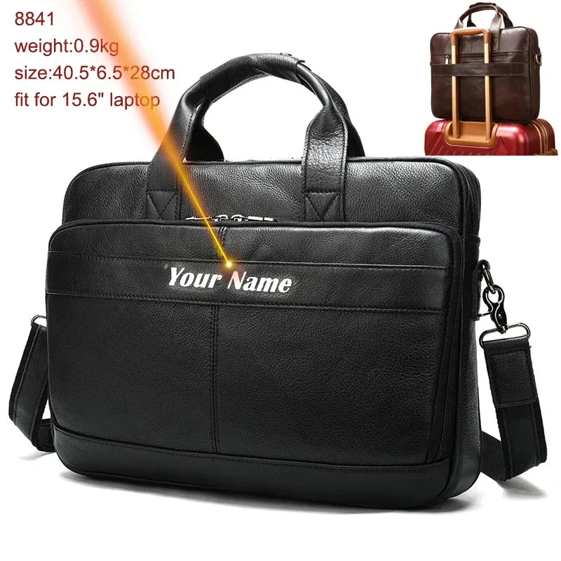 Men's Leather Bag Office Messenger Briefcase Fits For 15.6"Laptops