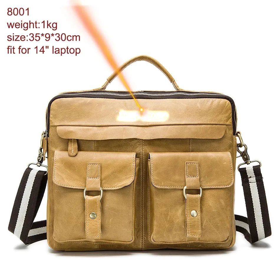 Men's Leather Bag Office Messenger Briefcase Fits For 15.6"Laptops