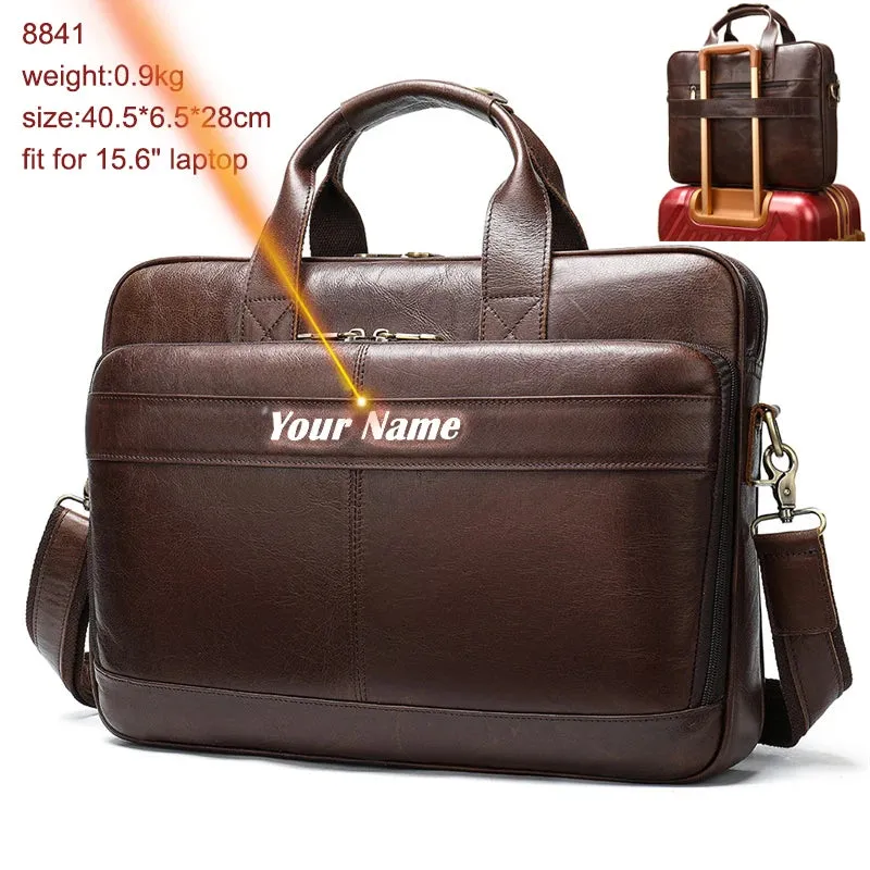 Men's Leather Bag Office Messenger Briefcase Fits For 15.6"Laptops