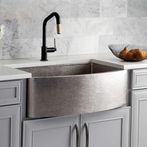 Native Trails Rhapsody Hammered Copper Curved Farmhouse Apron Kitchen Sink