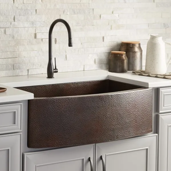 Native Trails Rhapsody Hammered Copper Curved Farmhouse Apron Kitchen Sink