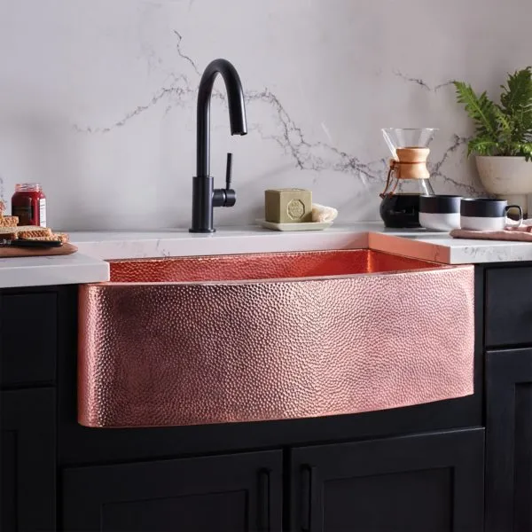 Native Trails Rhapsody Hammered Copper Curved Farmhouse Apron Kitchen Sink