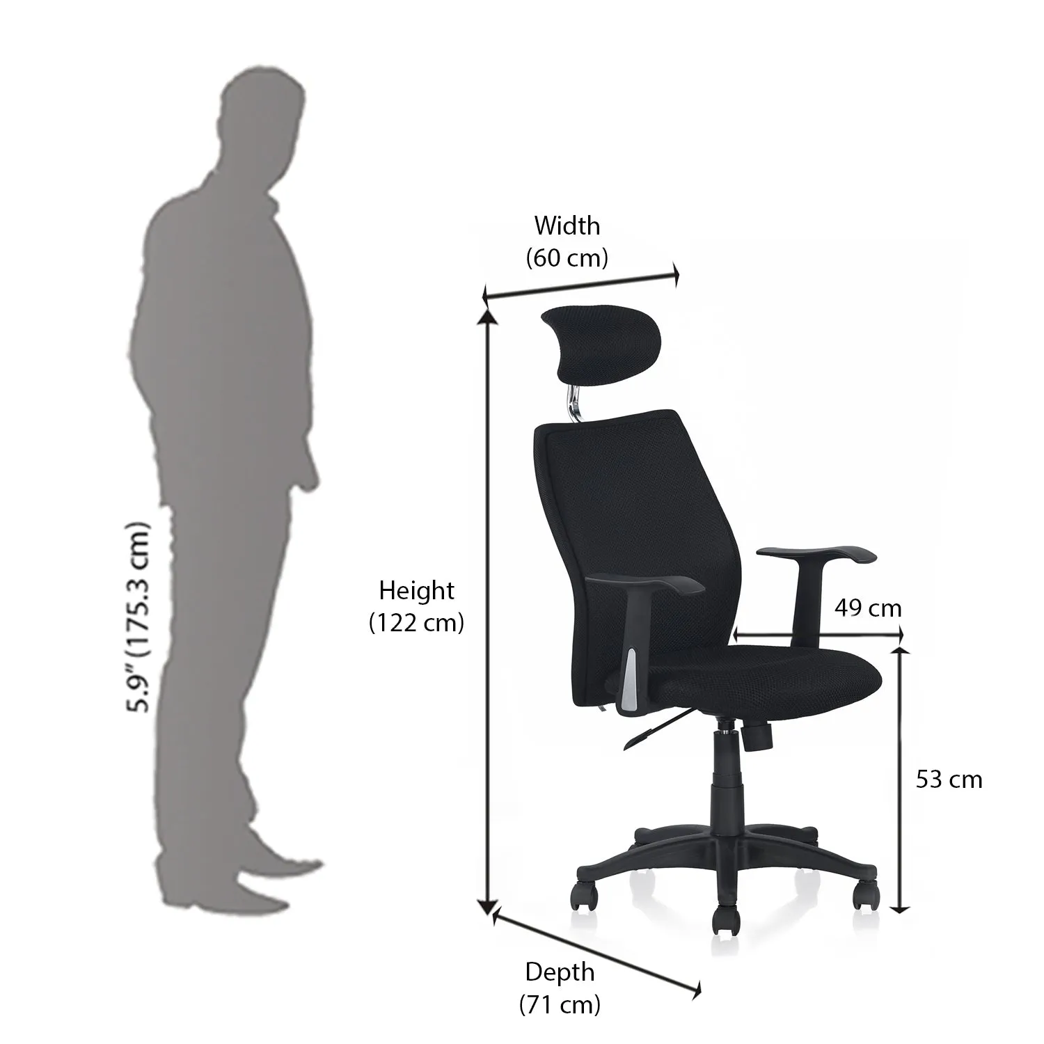 Nilkamal Blaze High back Chair (Black / Black)
