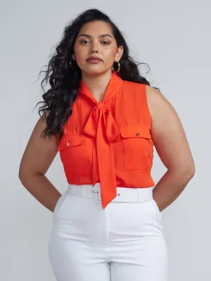 Plus Sleeveless Pocket Blouse