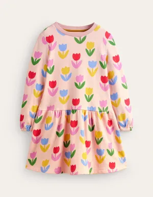 Printed Sweatshirt Dress-Provence Dusty Pink Tulips