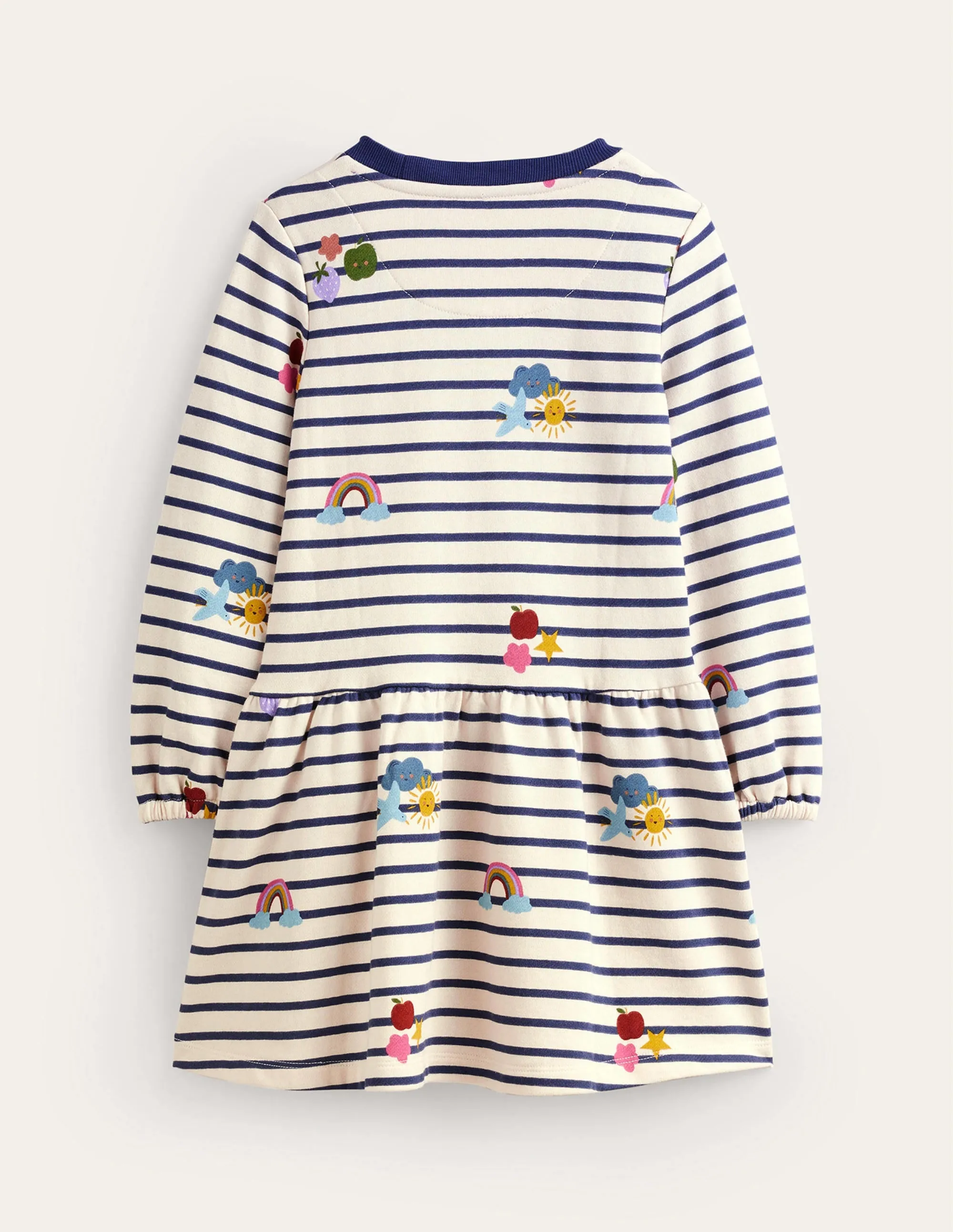 Printed Sweatshirt Dress-Stripe Rainbow Clouds