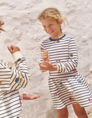Printed Sweatshirt Dress-Stripe Rainbow Clouds