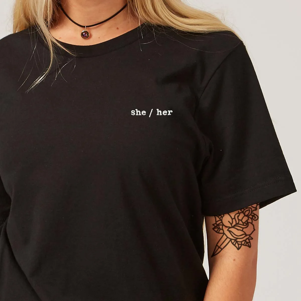 Pronouns Embroidered T-Shirt