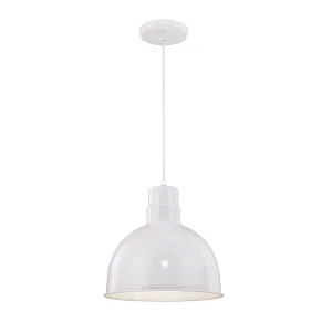 R Series 12" Cord Hung Deep Bowl Shade Pendant Light White Finish