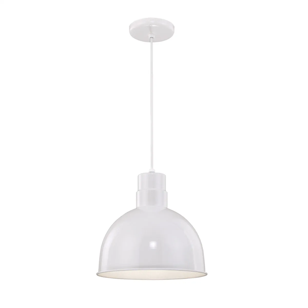 R Series 12" Cord Hung Deep Bowl Shade Pendant Light White Finish