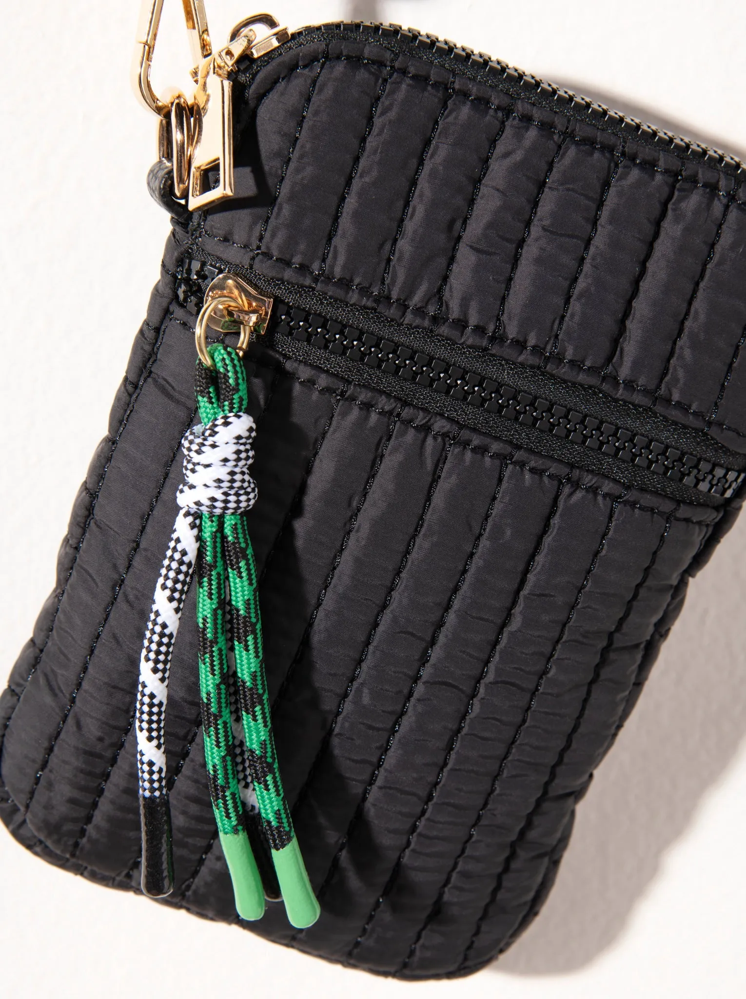Shiraleah Ezra Quilted Nylon Phone Holder, Black
