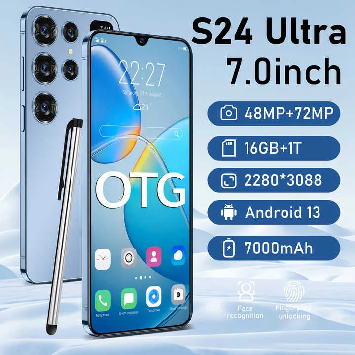 Smartphone l High Quality S24  Ultra 5G Smartphone Unlocked Mobile Phones Mobiles Android 13.0 Cell Phone هاتف ذكي l هاتف ذكي عالي الجودة S24  Ultra 5G هاتف محمول مفتوح المصدر يعمل بنظام Android 13.0