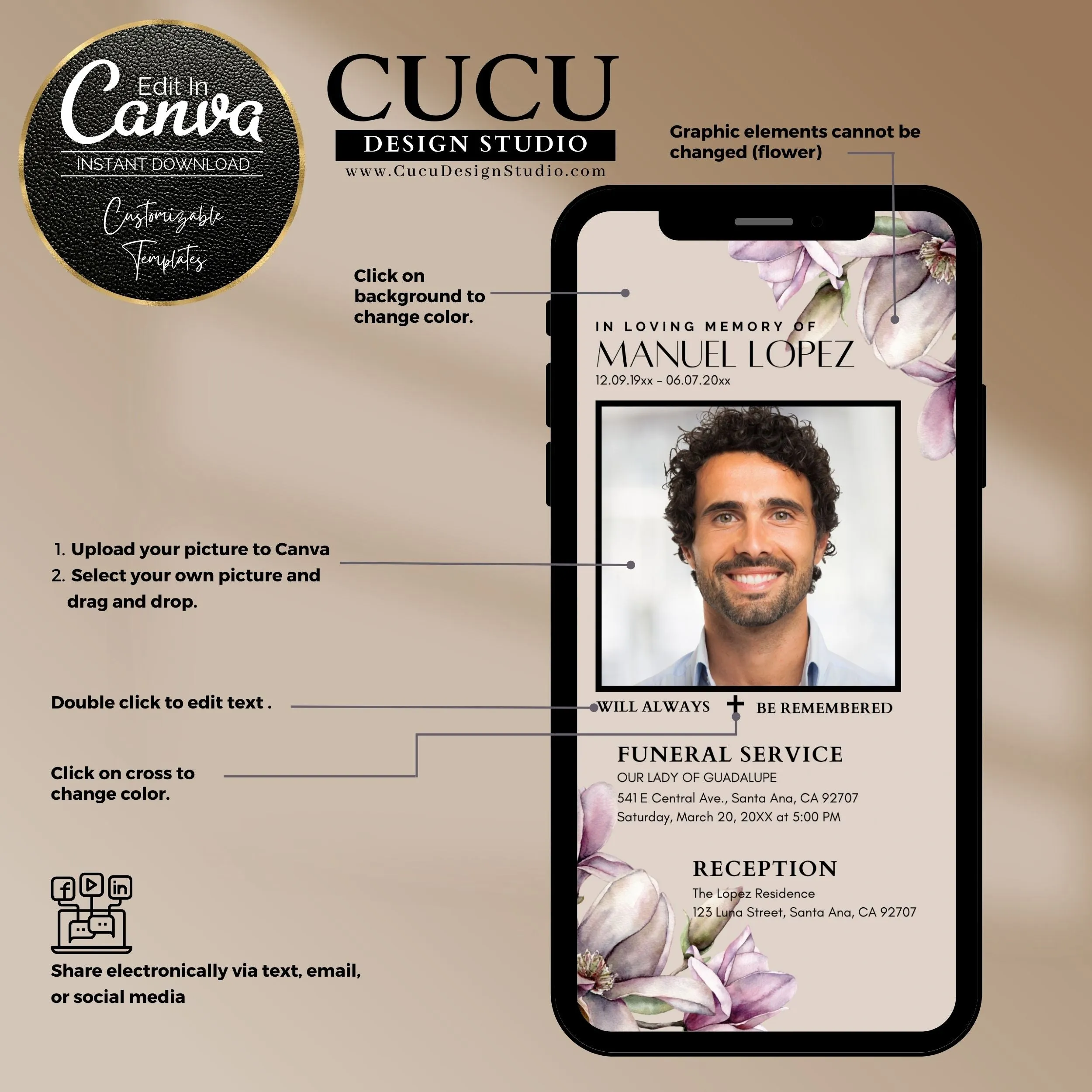 Smartphone Memorial Funeral Invite Template