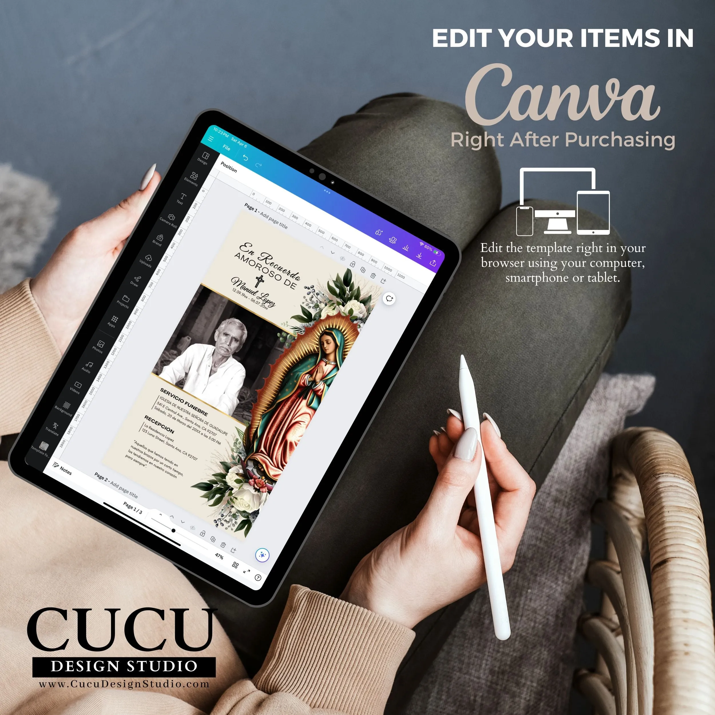 Spanish Catholic Virgin Mary Funeral Announcement Card Template for Smartphone