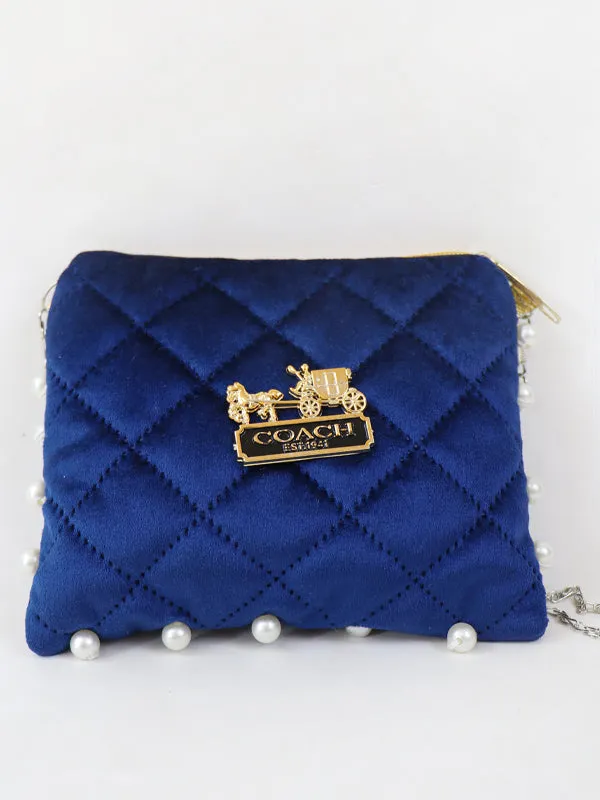 Stylish Velvet Handbag For Women's COACH Blue 04