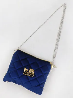 Stylish Velvet Handbag For Women's COACH Blue 04