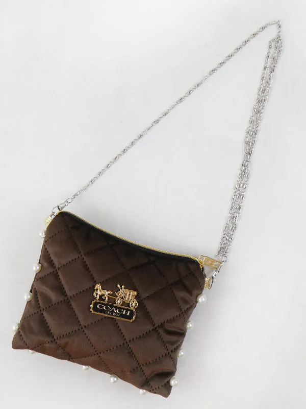 Stylish Velvet Handbag For Women's COACH Brown 05