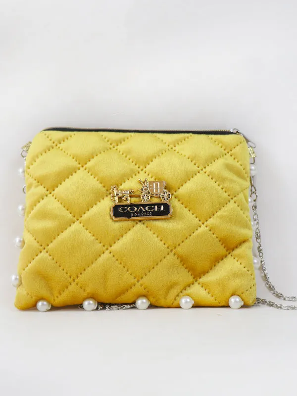 Stylish Velvet Handbag For Women's COACH Yellow 02