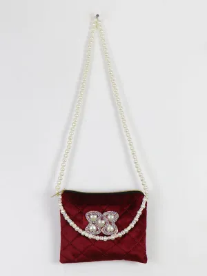 Stylish Velvet Handbag For Women's Heart Maroon 20