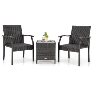 Tangkula 3 Pieces Patio Wicker Chair Set, Waterproof All Weahter Heavy Duty Outdoor Conversation Set