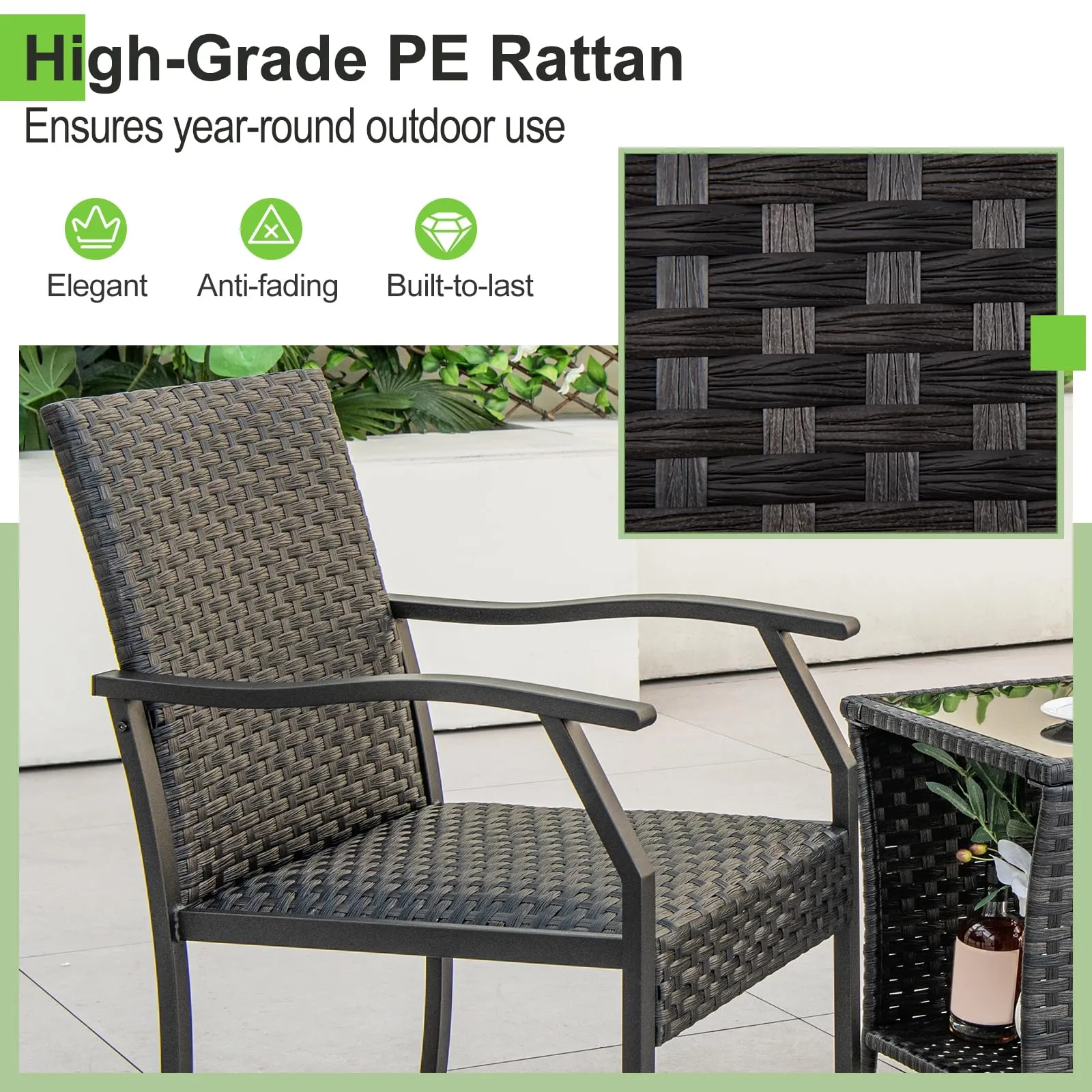 Tangkula 3 Pieces Patio Wicker Chair Set, Waterproof All Weahter Heavy Duty Outdoor Conversation Set