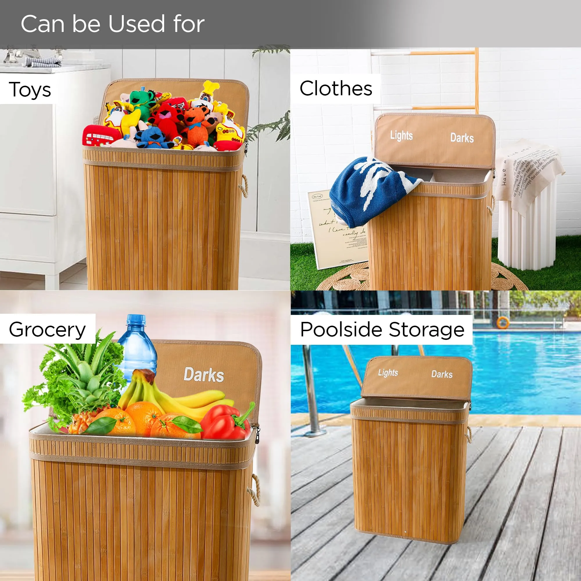 UMAI Bamboo Basket for Storage(52 * 32 * 63cm) Laundry Basket for Clothes With Lid | Home Organizer Items and Storage | Eco Friendly | Compact and Easy to carry | Home Storage Organizer | Brown