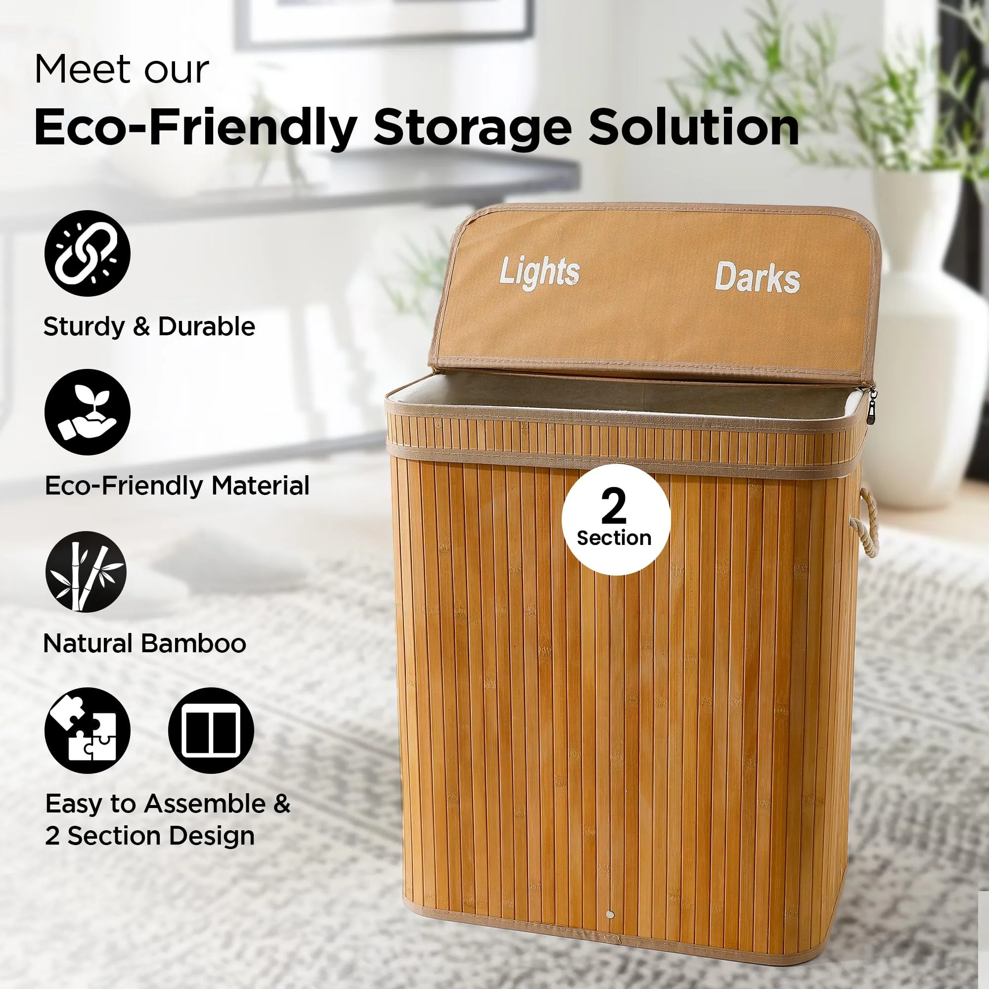 UMAI Bamboo Basket for Storage(52 * 32 * 63cm) Laundry Basket for Clothes With Lid | Home Organizer Items and Storage | Eco Friendly | Compact and Easy to carry | Home Storage Organizer | Brown