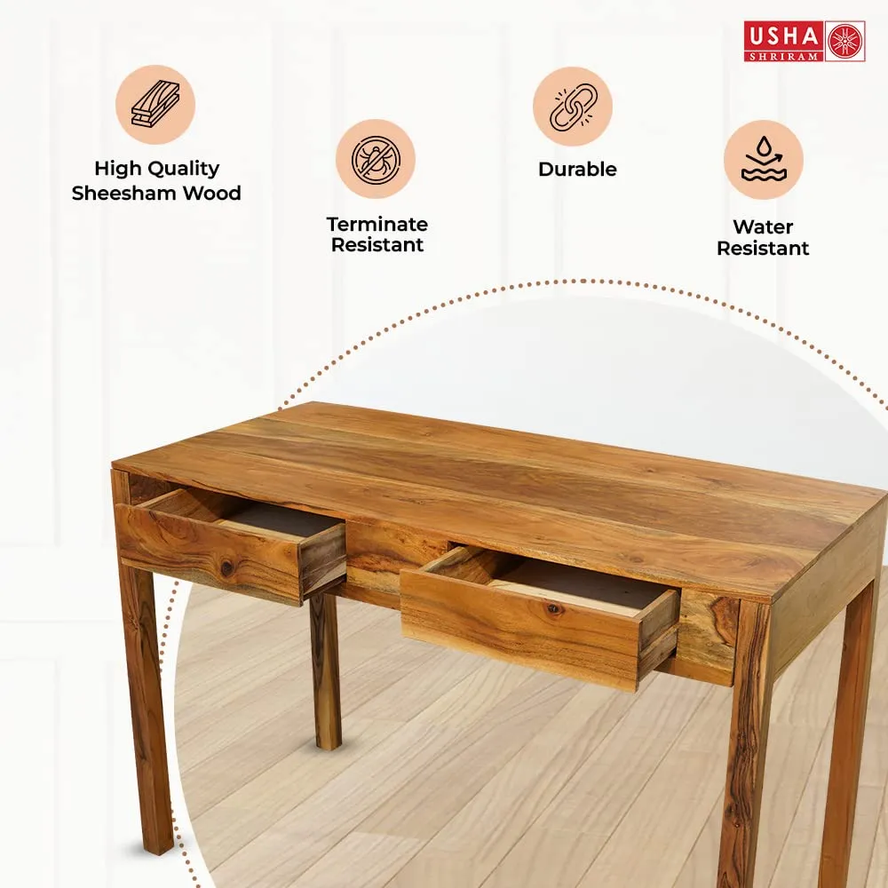 USHA SHRIRAM Computer Table with Drawer Storage | Computer Table for Home (115x55x76 cm) | Premium Sheesham Wood | Durable and Long Lasting | Centre Table (Normal Finish)