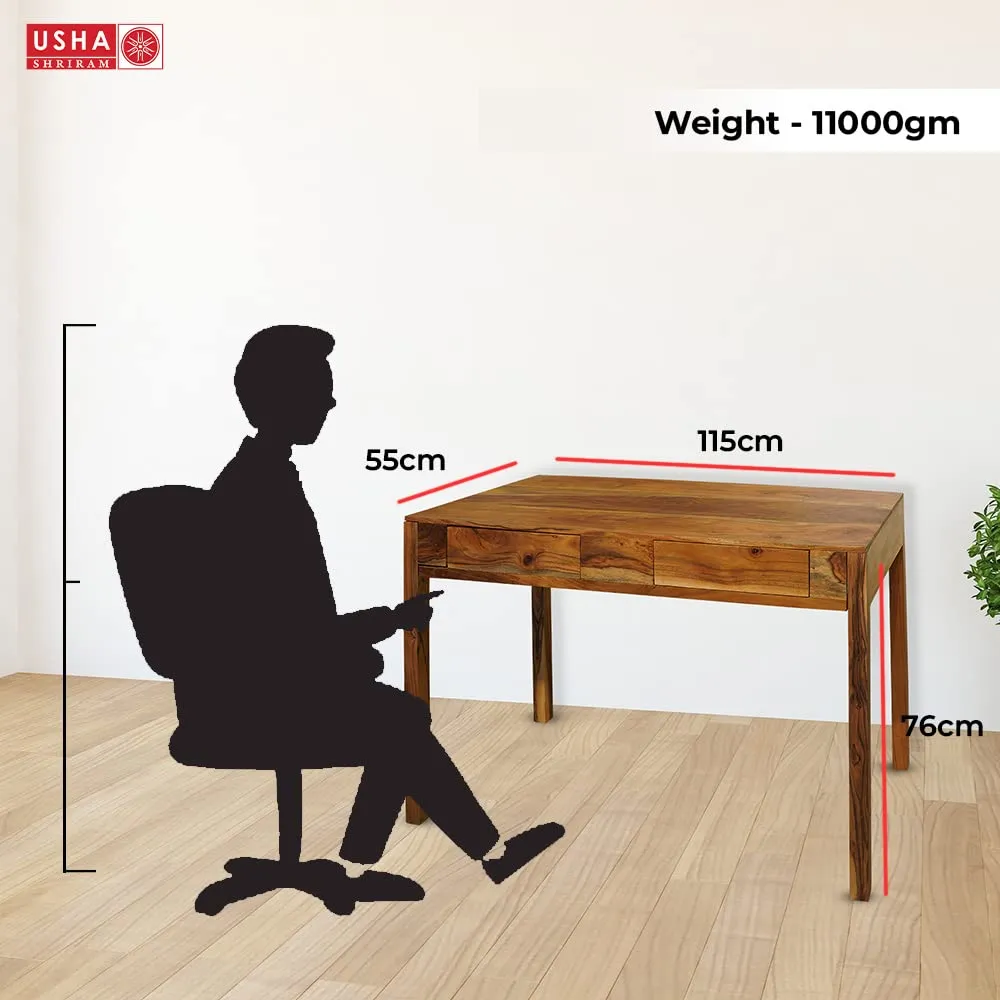 USHA SHRIRAM Computer Table with Drawer Storage | Computer Table for Home (115x55x76 cm) | Premium Sheesham Wood | Durable and Long Lasting | Centre Table (Normal Finish)