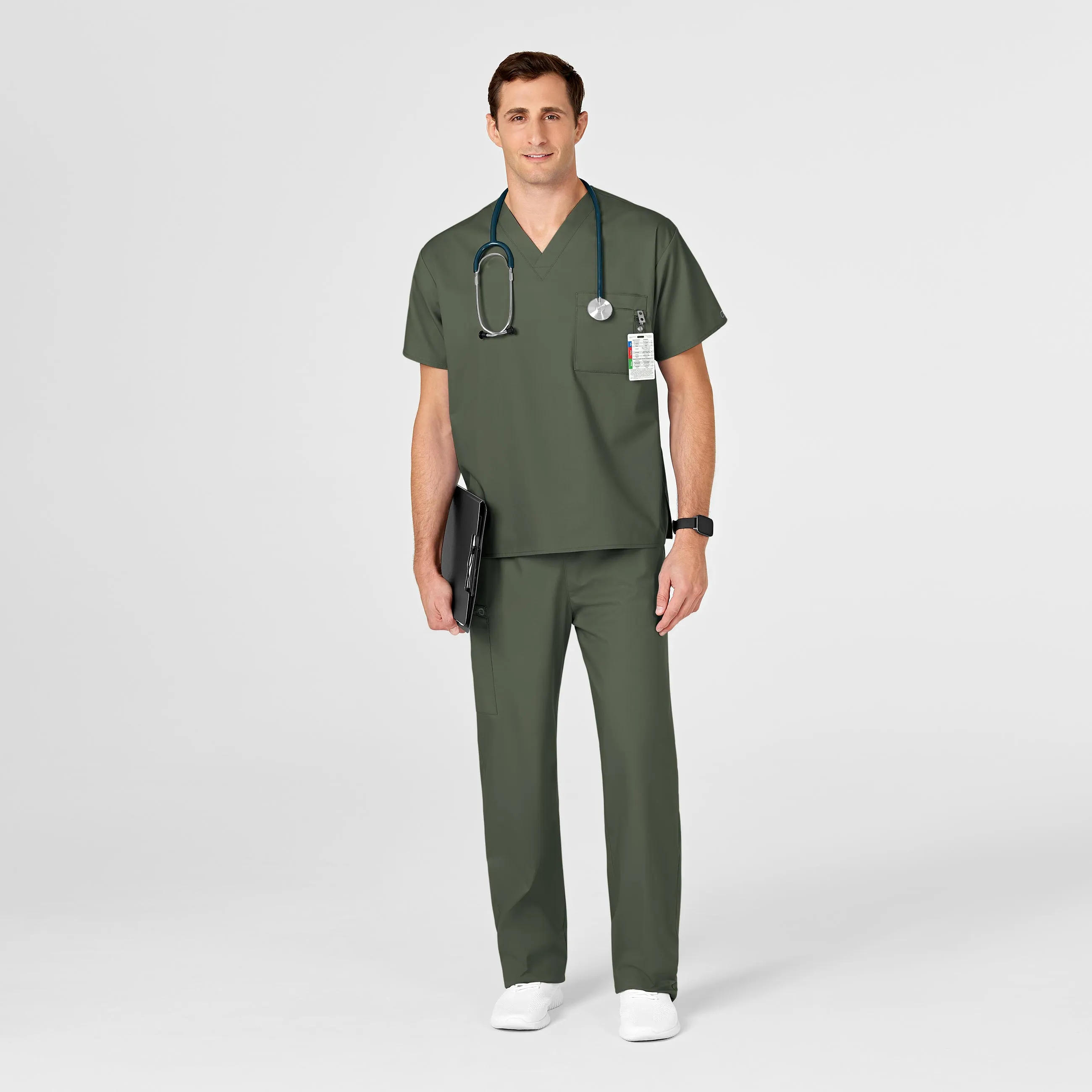 WonderWORK Unisex V-Neck Scrub Top - Olive
