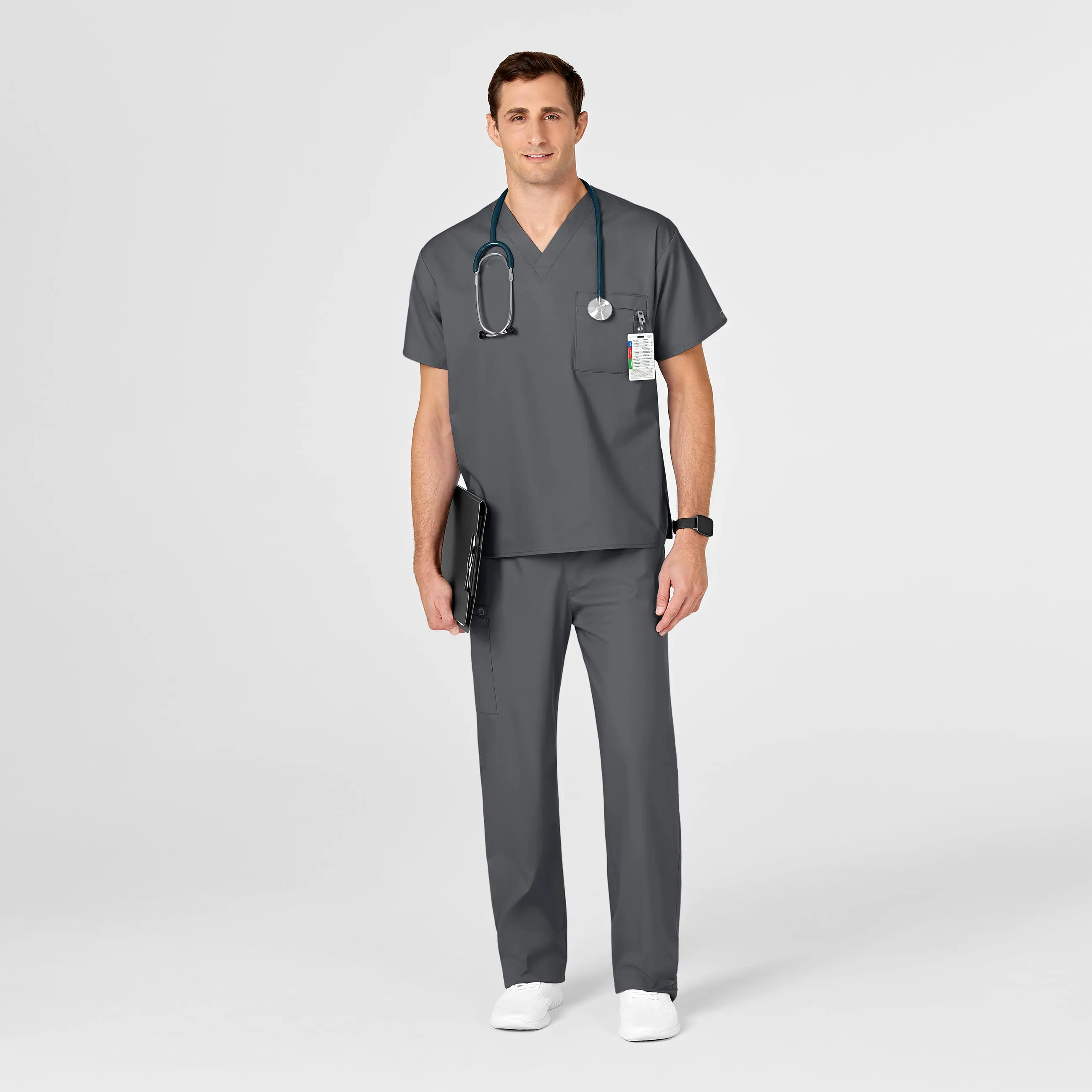 WonderWORK Unisex V-Neck Scrub Top - Pewter