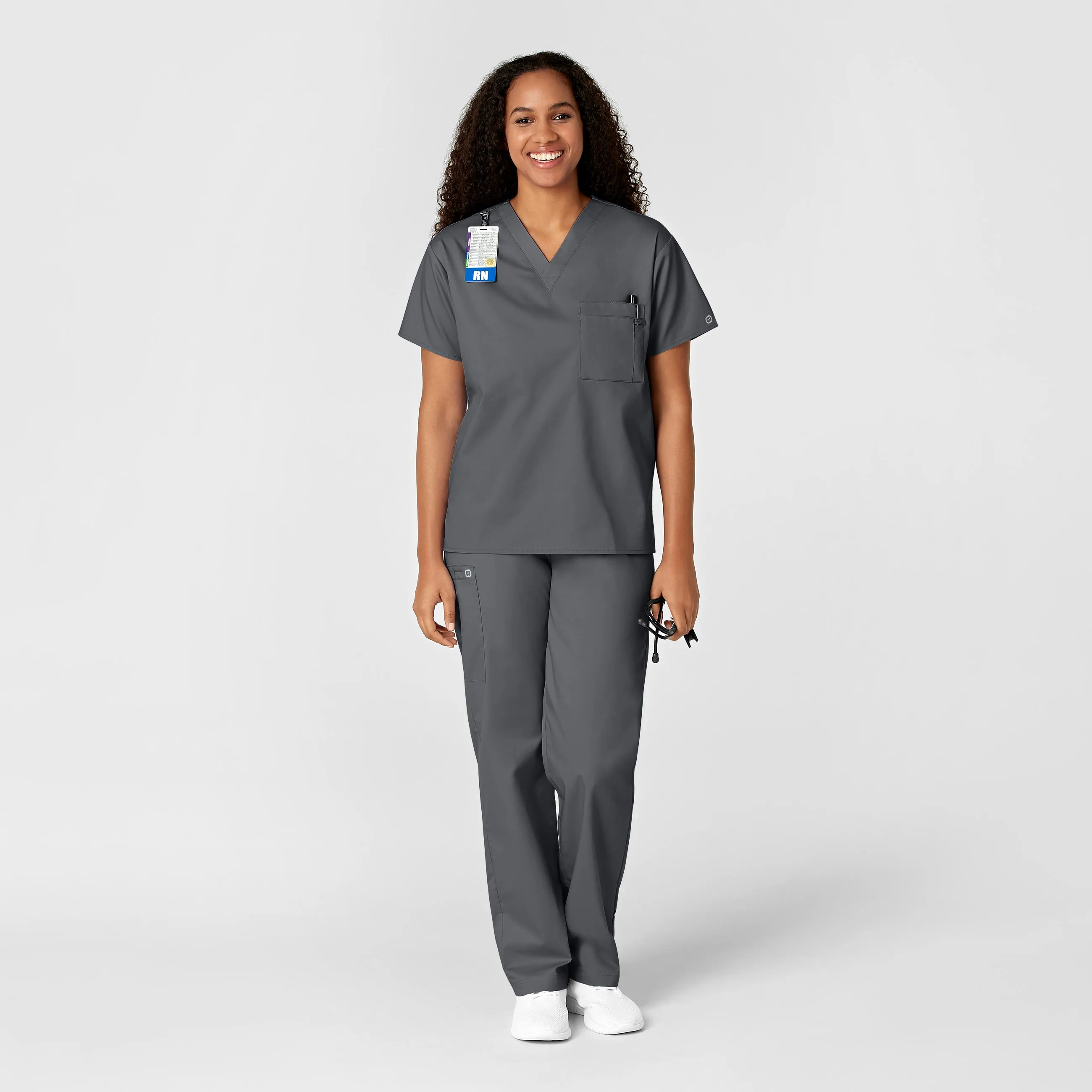 WonderWORK Unisex V-Neck Scrub Top - Pewter