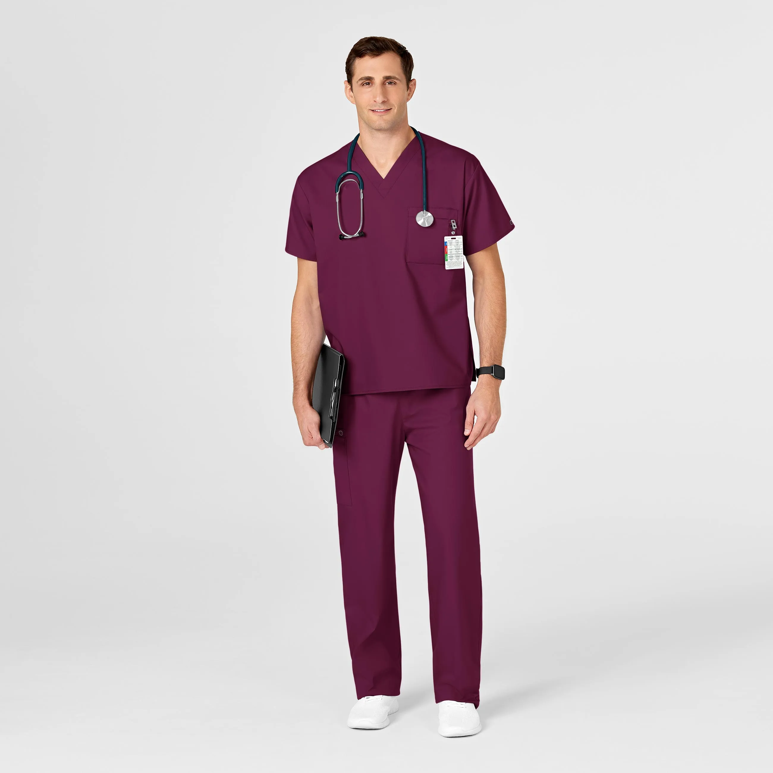 WonderWORK Unisex V-Neck Scrub Top - Wine