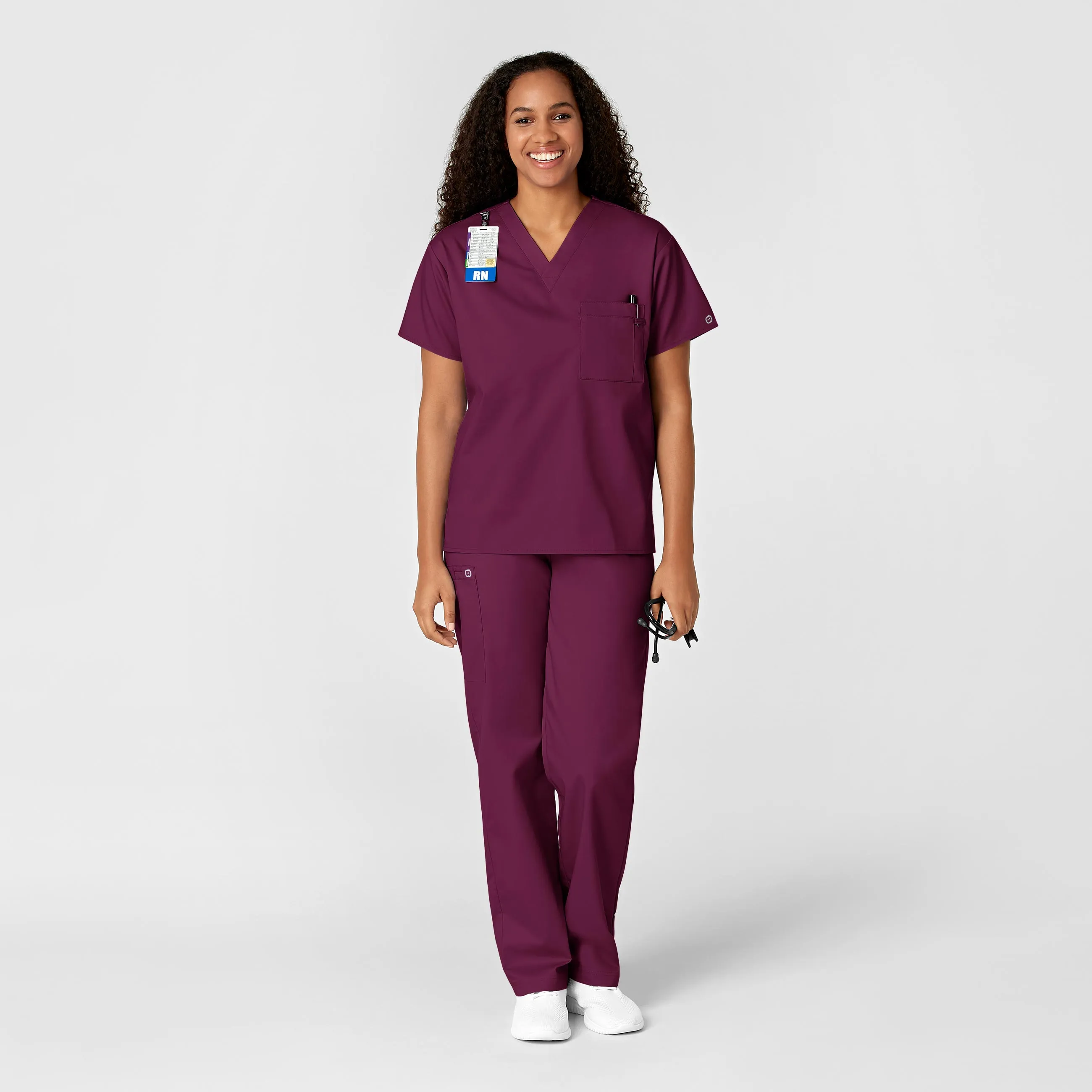 WonderWORK Unisex V-Neck Scrub Top - Wine
